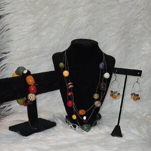 Multicolor Beaded Necklace, Bracelet, and Earring Set